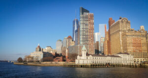 Beautiful view of the harbor in Manhattan, New York City
